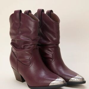 Women's Burgundy Leather Western Boots